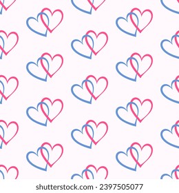 Seamless pattern of hand drawn intertwine hearts. Design for Valentine’s Day, mother’s day celebration, greeting card, home, baby shower, nursery decor, scrapbooking, paper craft textile, print.