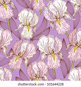 Seamless pattern with a hand drawn iris