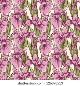 Seamless pattern with hand drawn irises