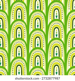 Nahtloses Muster aus handgezeichneten irischen Regenbögen, Klee und Herzen. Design für St. Patricks Tag Feier, Party Dekoration, Scrapbooking, Home Dekor, Textil, Druck, Papier Handwerk.