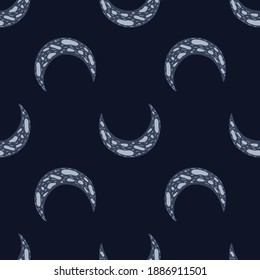 Seamless pattern with hand drawn islamic moon silhouettes print. Black background. Great for fabric design, textile print, wrapping, cover. Vector illustration.