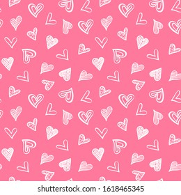 Seamless pattern with hand drawn isolated heart. Doodle rough marker heart. Love background. Vector Illustration