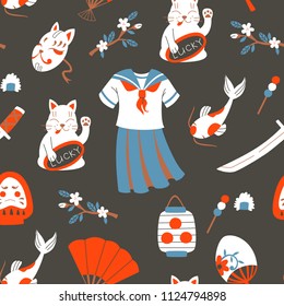 Seamless Pattern with Hand Drawn Japan Elements.