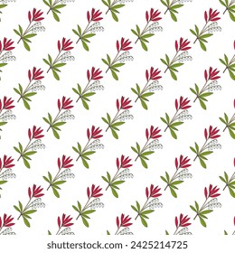 Seamless pattern with hand drawn Japanese andromeda (Pieris japonica), ornamental plant. Vector illustration