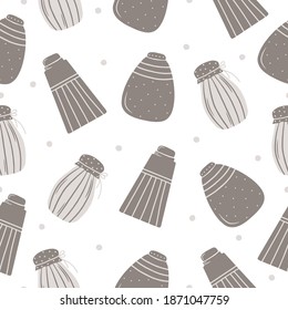 Patrón sin soldadura con tarros dibujados a mano para productos de fondo blanco. Utensilios de cocina y utensilios. Doodle, simple ilustración. Se puede usar para la decoración de textiles, papel.