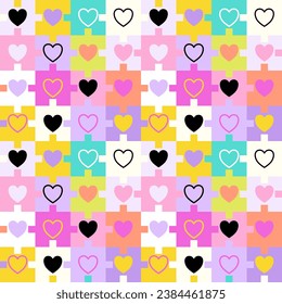 Seamless pattern with hand drawn jigsaw. Background for textile, wrapping paper, fashion, illustration.