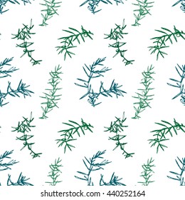 Seamless pattern with hand drawn juniper brunches