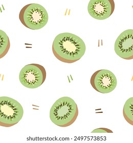 Seamless Pattern with Hand Drawn Kiwi Fruit Design on White Background