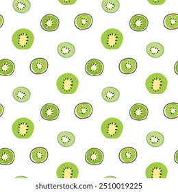 Padrão sem costura com desenho à mão Kiwi Fruit Design no fundo branco