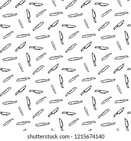 Seamless pattern hand drawn knifes. Doodle black sketch. Sign symbol. Decoration element. Isolated on white background. Flat design. Vector illustration.
