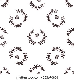 Seamless pattern with hand drawn laurel wreaths. Vector illustration.