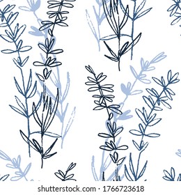 Patrón sin foco con plantas de lavanda dibujadas a mano para el diseño de superficies y otros proyectos de diseño