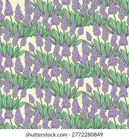 Seamless pattern with hand drawn lavender flowers. Vector illustration