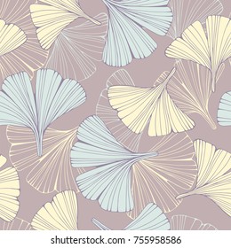 Seamless pattern with hand drawn leafs ginkgo biloba.