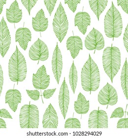 Seamless pattern with hand drawn leaves.