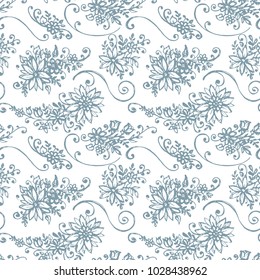 Seamless pattern with hand drawn leaves and branches. Vector endless natural background. The elegant illustration for fashion prints, fabric, scrapbook