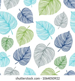 Seamless pattern with hand drawn leaves. 