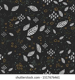 Seamless Pattern with hand drawn leaves. Scandinavian Style. Vector Illustration