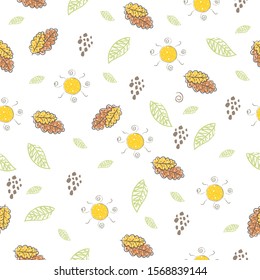 Seamless Pattern with hand drawn leaves. Scandinavian Style. Vector Illustration
