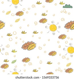 Seamless Pattern with hand drawn leaves. Scandinavian Style. Vector Illustration