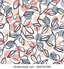 Seamless pattern with hand drawn leaves.