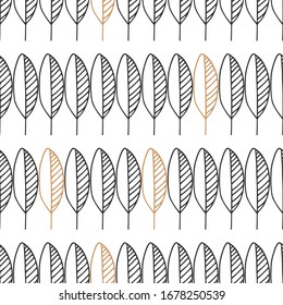 Seamless pattern of hand drawn leaves. Vector illustration.