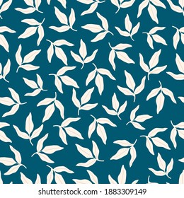 Seamless pattern with hand drawn leaves and florals. Repeating background for wrapping paper, fabric,textile, stationary products decoration.