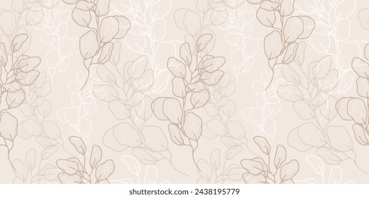 Seamless pattern with hand drawn leaves and branches. Perfect for wallpaper, wrapping paper, textile products, print, web sites, background, social media, blog, presentation and greeting cards.