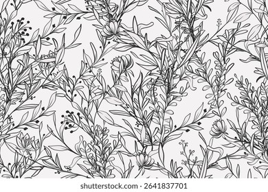 seamless pattern hand drawn leaves floral isolated background