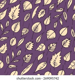 Seamless pattern with hand drawn leaves. Vector illustration.