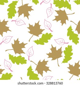 Seamless pattern with hand drawn leaves. 