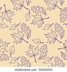 Seamless pattern with hand drawn leaves. 
