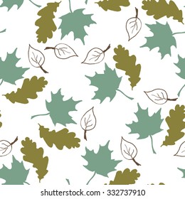 Seamless pattern with hand drawn leaves. 