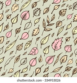 Seamless pattern with hand drawn leaves. Vector illustration.