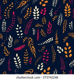 Seamless pattern with hand drawn leaves. Spring background