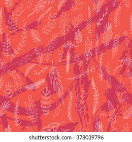 Seamless pattern with hand drawn leaves. Spring background