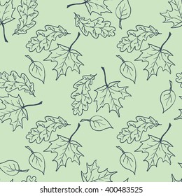 Seamless pattern with hand drawn leaves. 