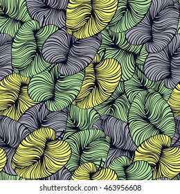 Seamless pattern with hand drawn leaves. Tropical background.