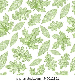 Seamless pattern with hand drawn leaves.