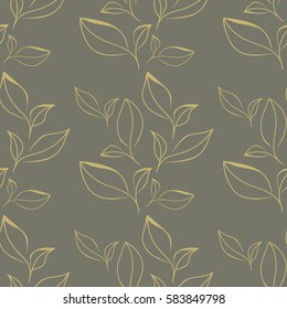 Seamless pattern with hand drawn leaves. Nature background, vector illustration
