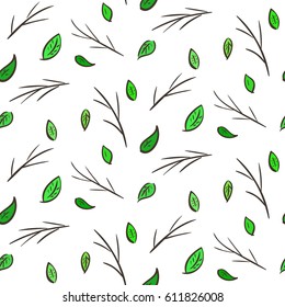 Seamless pattern with hand drawn leaves and branches. Light soft floral texture for textile, wallpapers, wrapping paper, scrapbooking and decoupage. 