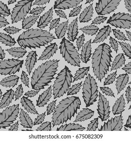 Seamless pattern with hand drawn leaves. Abstract modern monochrome background.