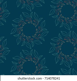 Seamless pattern with hand drawn leaves in vintage style. Nature background, vector illustration