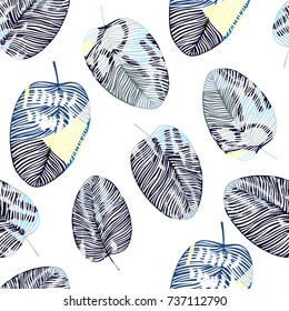 Seamless pattern with hand drawn leaves.