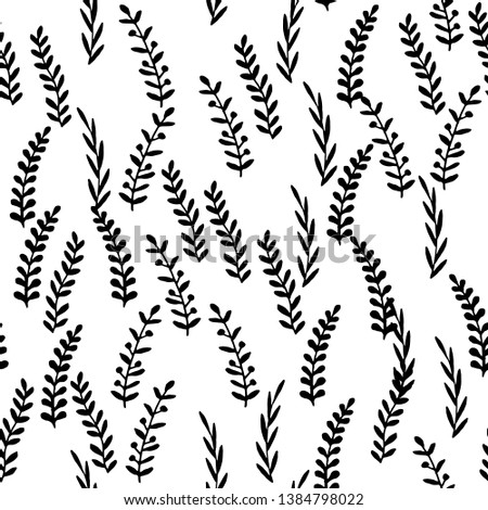 Seamless pattern with hand drawn leaves and branches. Vector illustration for textile, wrapping, wallpaper design. Doodle nature background. Surface design.