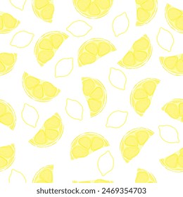 Seamless pattern with hand drawn lemon slace on white background.