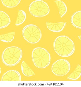 Seamless pattern with hand drawn lemon slices. 