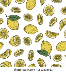 Seamless pattern of hand drawn lemons, vector