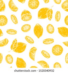 Seamless pattern of hand drawn lemons, vector
