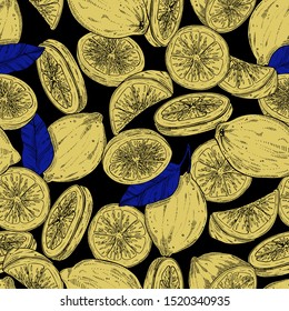 Seamless pattern of hand drawn lemons, vector